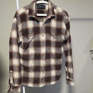 Abercrombie & Fitch Brown and Cream Plaid Button-Up Shirt Size M Tall